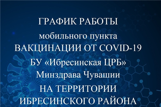 ГРАФИК РАБОТЫ МОБИЛЬНОГО ПУНКТА ВАКЦИНАЦИИ ОТ COVID-19 БУ «ИБРЕСИНСКАЯ ЦРБ» МИНЗДРАВА ЧУВАШИИ