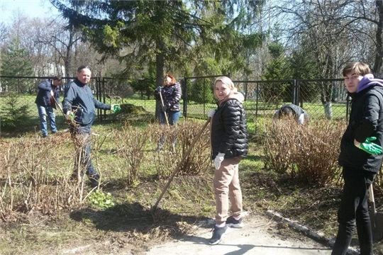 Сотрудники администрации города Шумерля вышли на благоустройство прилегающей к зданию территории.