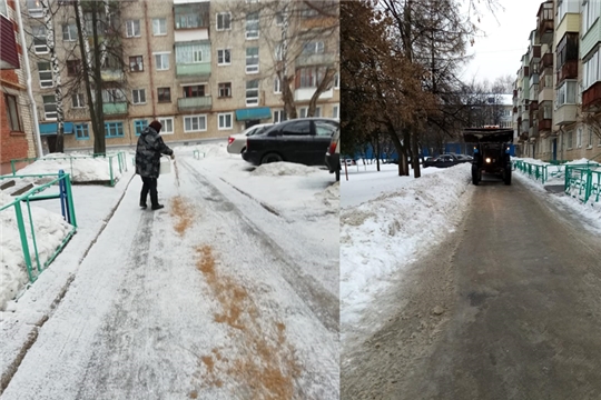 В Чебоксарах борются с гололедицей во дворах, на дорогах и тротуарах