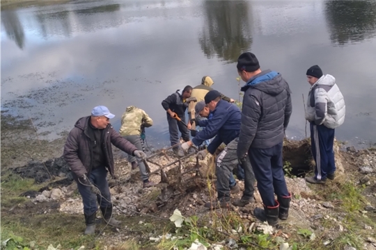 Очистка пруда в деревне Кумаши