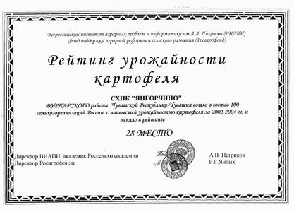 СХПК «Янгорчино» занял 28 место в рейтинге урожайности картофеля в России