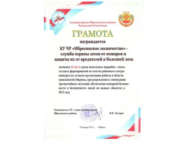 Служба охраны лесов от пожаров Ибресинского лесничества заняла II место в конкурсе на лучшую организацию работы в области ГО и ЧС