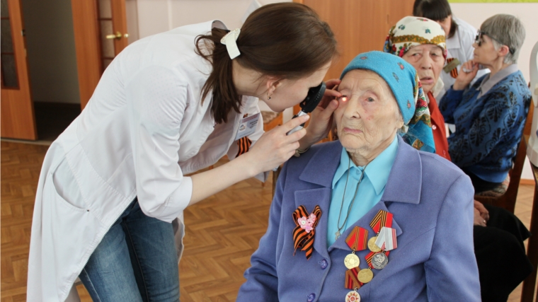 Сотрудники Республиканской клинической офтальмологической больницы провели обследование глаз ветеранам и поздравили их с наступающим Днем Победы