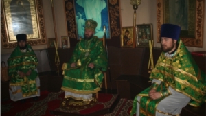 Божественная литургия в Неделю 6-ю Великого поста, в храме Свт. Николая с. Янтиково