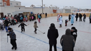 Открытие хоккейной площадки в селе Яльчики