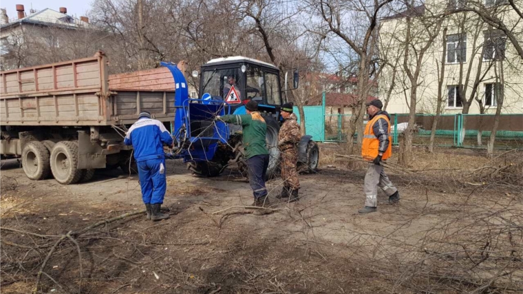 В городе Канаш проводятся работы по кронированию деревьев