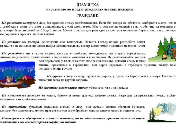 Приложение ПАМЯТКА по соблюдению правил пожарной безопасности в лесах
