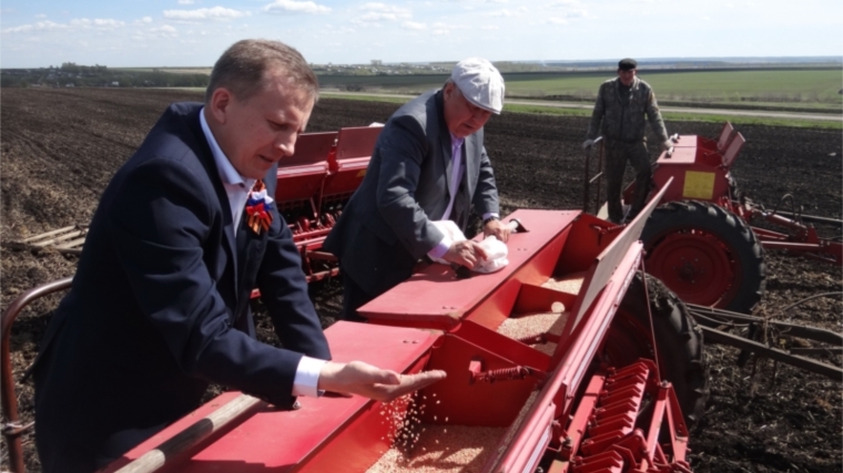 Глава администрации Комсомольского района А.Н. Осипов ознакомился с ходом весенне-полевых работ в колхозе &quot;Урожай&quot; и СХПК &quot;Рассвет&quot;