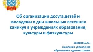 Об организации досуга детей и молодежи в дни школьных весенних каникул в учреждениях образования, культуры и физкультуры