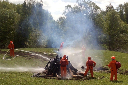 В Мариинско-Посадском лесничестве проведены тактико-специальные учения по тушению условного лесного пожара