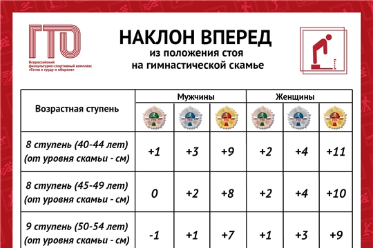 Сдача нормативов ГТО:  наклон вперед из положения стоя на гимнастической скамье