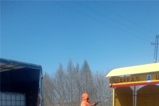 В Канашском районе  сегодня произведена  дезинфекция остановочных павильонов с использованием специальных дезинфицирующих средств