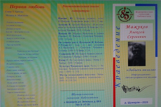 К юбилею Шумерлинского района в Шумерлинской сельской библиотеке создан информационный буклет «Забыть нельзя»