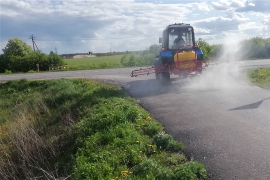 Дезинфекция дорог общего пользования в Шумерлинском сельском поселении