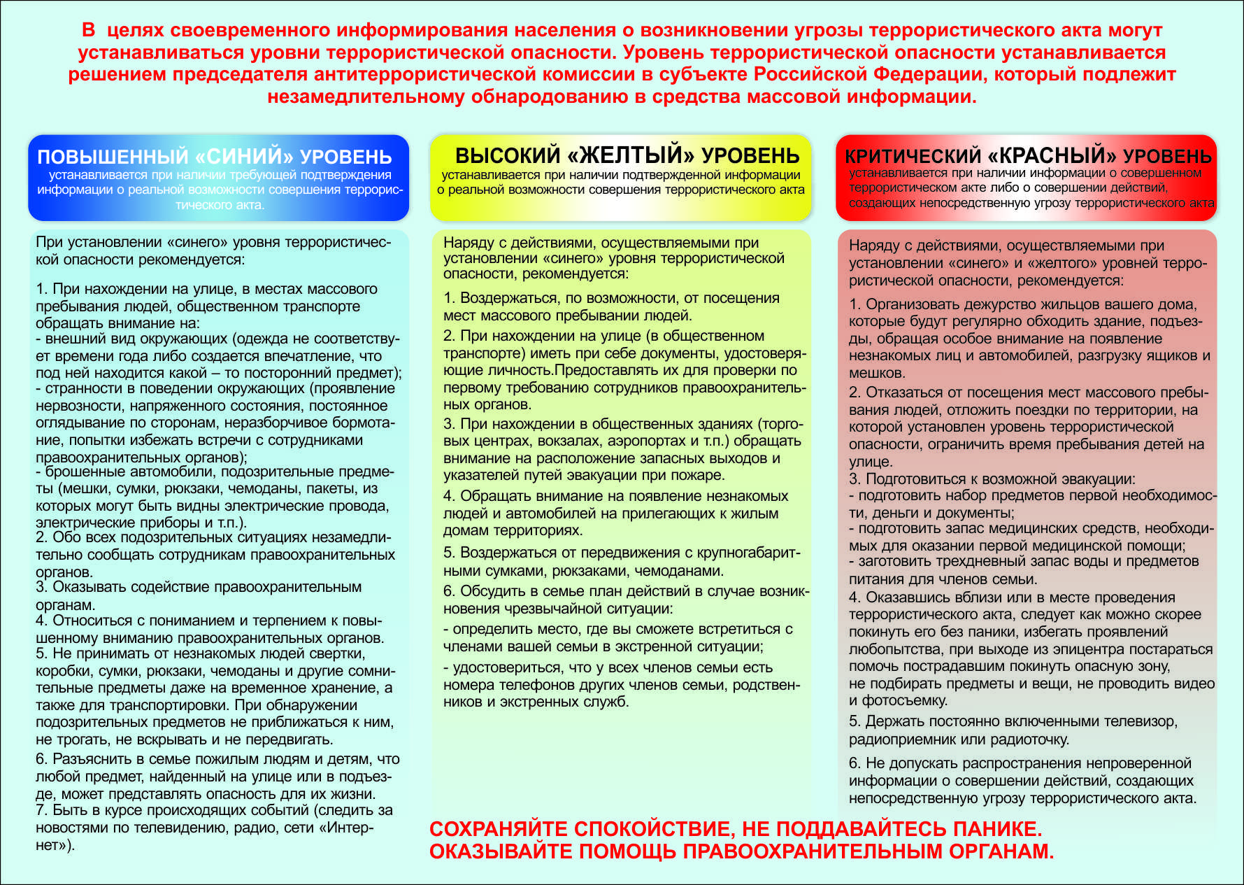 План действий при установлении уровней террористической опасности в школе 2022 год